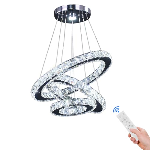 3 Ring Crystal Chandelier Adjustable Dimmable LED Pendant