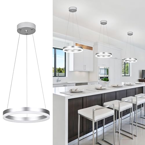 12" Nickel Led Ring Chandelier Ring Modern Led Chandelier 3 Pack Modern Pendant Lights Led Pendant Lights Adjustable Height Light Contemporary Light Fixture for Kitchen Island Dining Room