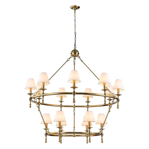 15 Lights W47 Inch Warm Brass and White Pleated Fabric Two