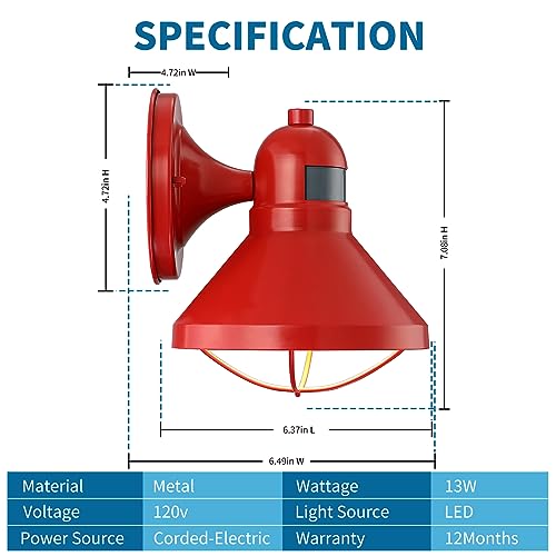 Motion Sensor Outdoor LED Wall Sconce Dusk to Dawn Exterior Barn Lighting