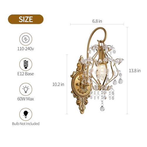 Indoor Hardwired Gold Crystal Vintage Wall Sconces Light Set of 2 (2 Count)