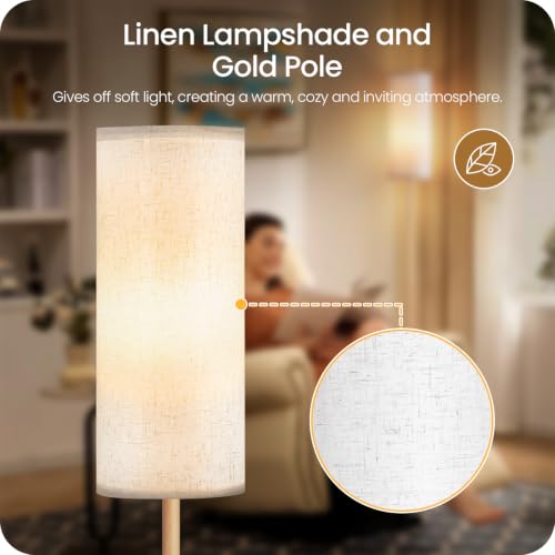 Wooden Textured Tall Slim Floor Lamp for Living Room with Remote and Foot Switch