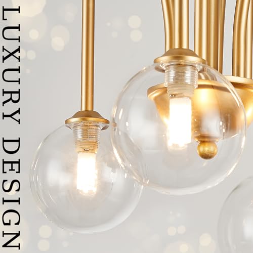 Modern 40" 6 Light Gold Sputnik Chandelier with Clear Glass Globe