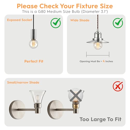 Dimmable Edison Bulb E26 Vintage Round LED Light LowLumen Clear G80