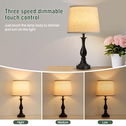 Bedside Table Lamp Touch Control Bedroom Lamps with USB A + C Charging Port 3 Way Dimmable Touch Lamps for Nightstand Living Room Bedroom Dorm Home Office Reading (2 Count)