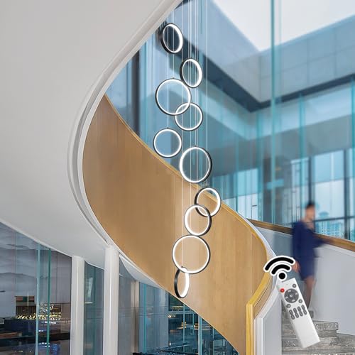 Modern 10 Ring Black LED Chandelier for High Ceilings and Foyers