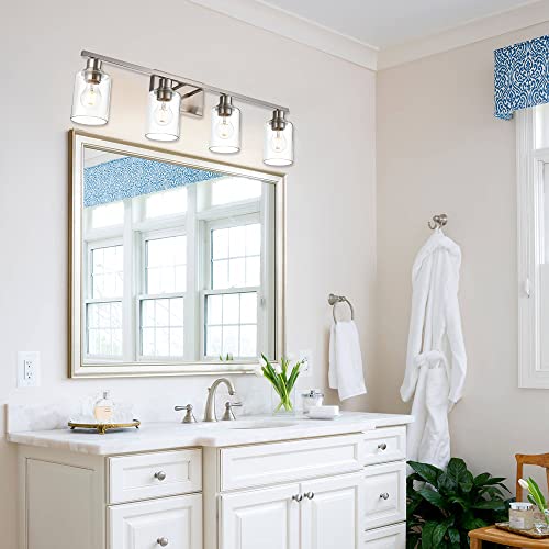 Industrial Brushed Nickel Wall Sconce with Clear Glass Shade and Metal Base