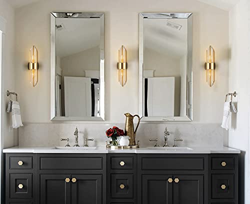2 Light Modern Brushed Titanium Gold Wall Sconce with Clear Glass (2 Count)