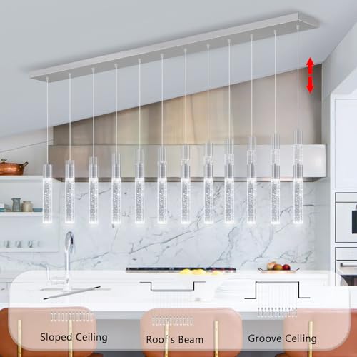12 Lights Modern Crystal Chandeliers LED Pendant Light for Kitchen Island Dining Room Entrance Foyer Living Room Silver