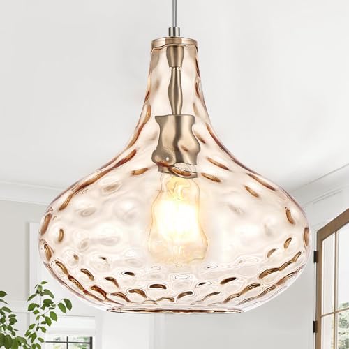 11" Amber Hammered Glass Pendant Light