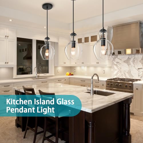 Black Clear Glass Pendant Lighting for Kitchen Island Entryway 7 Inch
