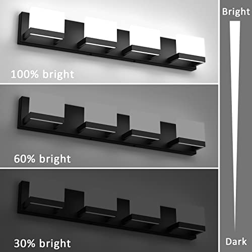 Dimmable Black LED Vanity Light for Bathroom Up and Down 4 Lights Black Modern Bathroom Wall Light Fixtures Over Mirror