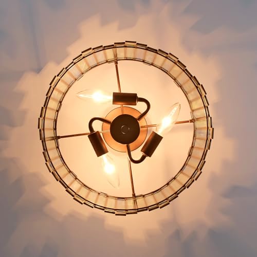 Antique Brass Ceiling Light Fixture in Drum Shape