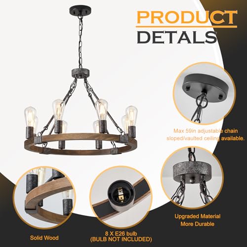 Farmhouse Wagon Wheel Chandelier 24" 8