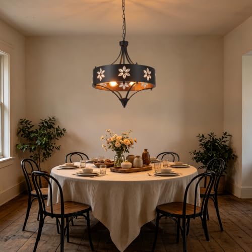 6 Light Large Farmhouse Crystal Pendant Light Fixture with Adjustable Chain