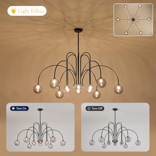 Black Sputnik Chandelier with Smoke Glass Globe 12 Lights L52 Inch