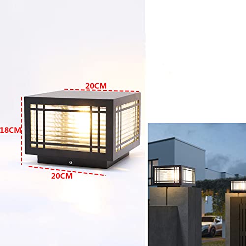 Outdoor Post Caps Lights Modern Square Fence Pillar Lamps Waterproof Lawn Column Cap Lamp Courtyard Stainless Steel Housing Light Deck Post Light Fixture with Pier Mount Yard Pedestal Light
