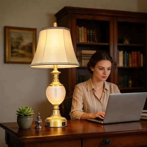 28'' Tall Gold Bedside Table Lamps with USB Charging Ports (2 Count)