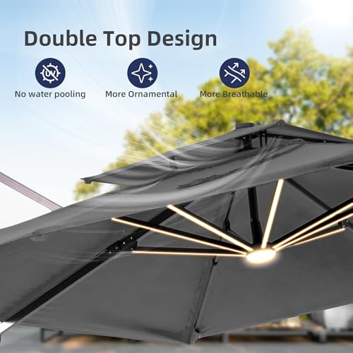 9x12 FT Patio Cantilever Outdoor Offset Umbrella with LED Lights