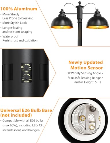 360° Motion Sensor Outdoor Post Lights with GFCI Outlet