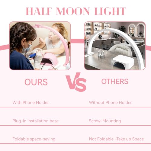 Foldable Large Half Moon LED Light for Table Nail Desk with Phone Stand