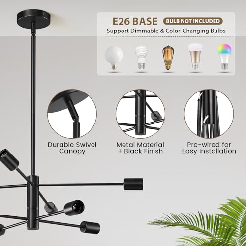 Modern Chandelier Sputnik Ceiling Light Fixture Black Chandelier for Bedroom Living Room 8