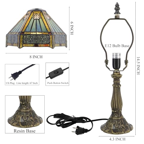 Tiffany Lamp Stained Glass Table Bedside Accent Light 8X8X14.5 inch
