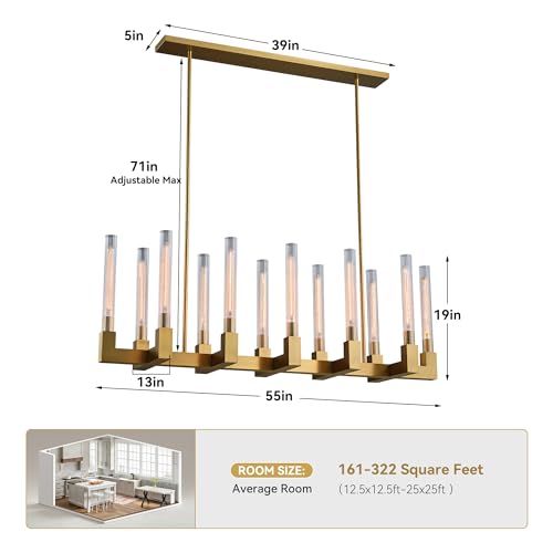 55 Inch Gold Candle Rectangular Chandelier