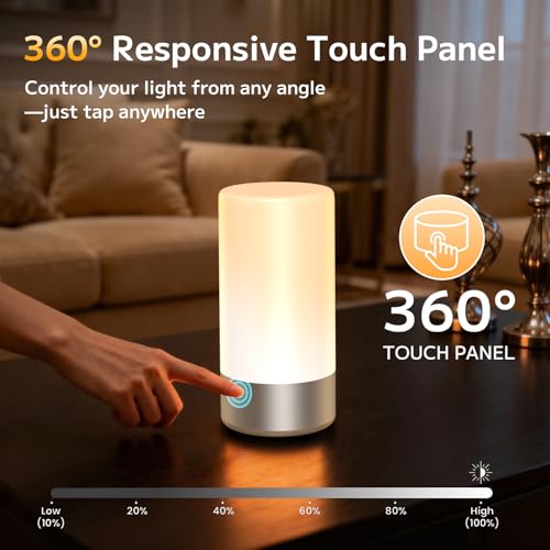 Table Lamp Bedside Touch Control Lamp for Bedroom 3 Level Dimmable Warm White Lights with 256 RGB Color Mode Modern Deisgn Smart Nightstand Desktop LED Lamps Portable for Read