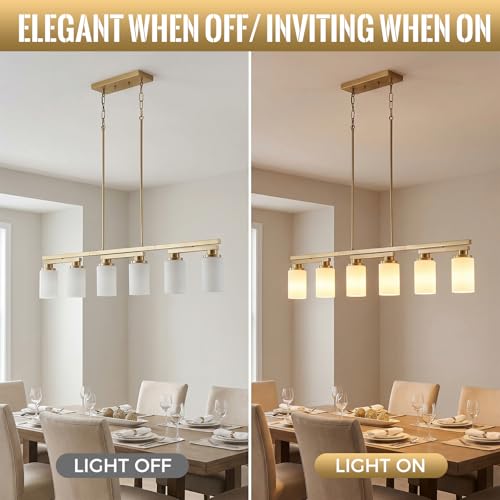 6 Light Brushed Gold Linear Chandelier