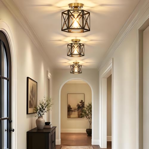 Farmhouse Black and Gold Semi Flush Mount Ceiling Light 9.5 Inch (Black and Gold / 9.5 Inch)