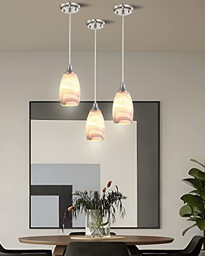 Mini Art Glass Pendant Lights Kitchen Island Blown Glass Pendant Lighting with Brushed Nickel Finish Adjustable Cord Ceiling Hanging Lamp for Hallway