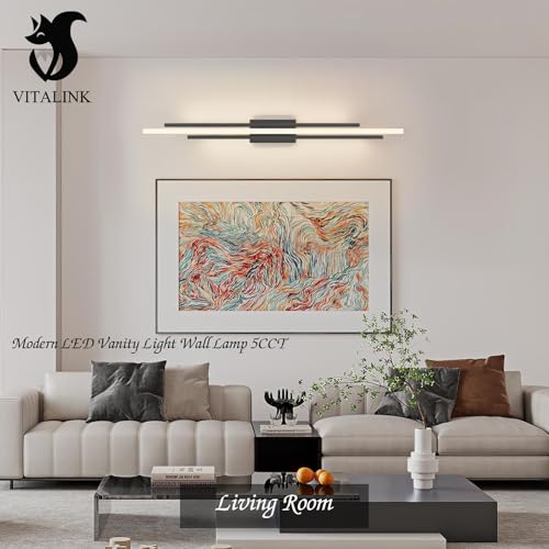 Modern LED Vanity Light 48 Inches Long Black LED Wall Light Over Vanity Mirror Hardwired Wall Mount Lighting Fixture 5CCT