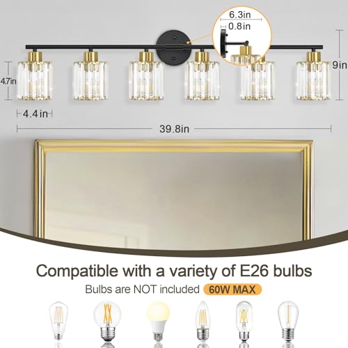 Modern Black Gold Crystal Bathroom Light Fixtures
