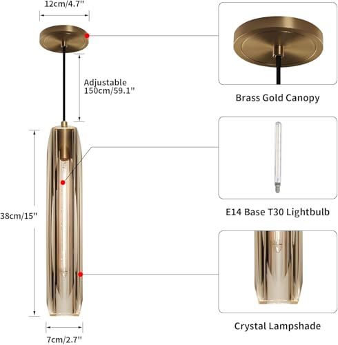 Lighting Mid Century Modern Pendant Light Fixture Crystal Long Kitchen Pendant Lighting Over Island Contemporary Amber Glass Ceiling Pendant Lamp for Dining Room