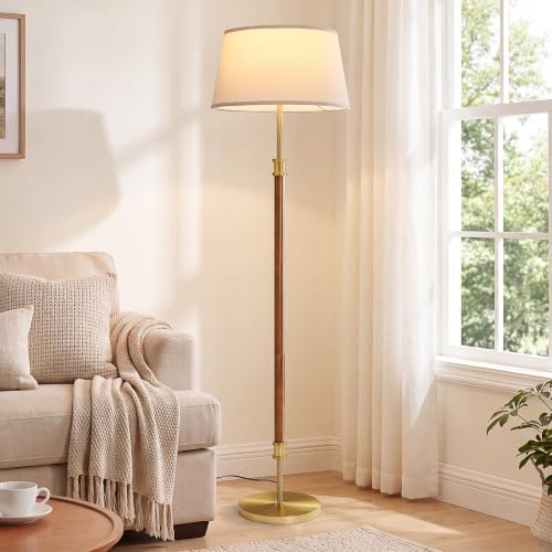 Mid Century Floor Lamp (Natural Oak & Gold)