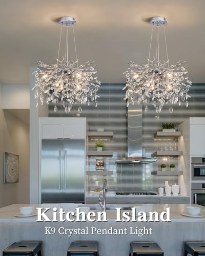 Modern Tree Branch Crystal Chandelier Luxury Silver Crystal Pendant Lighting 18" Contemporary 6 (6 Count)