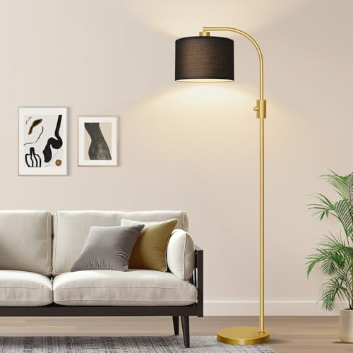 Upgraded Modern Arc Dimmable Tall Standing Floor Lamp with Black Shade