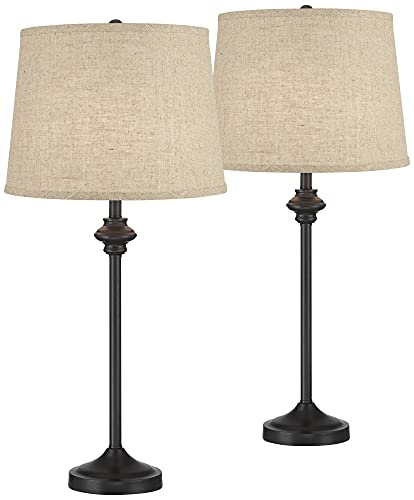 Lynn 26" Tall Buffet Table Lamps Set of 2 Burlap Shade Black Skinny (2 Count)