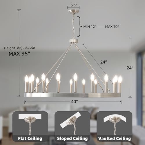 40" Brushed Nickel Wagon Wheel Chandelier 20