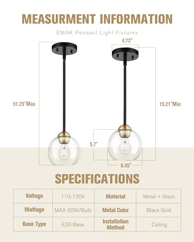 2 Pack Black and Gold Pendant Light Fixtures (2 Count)
