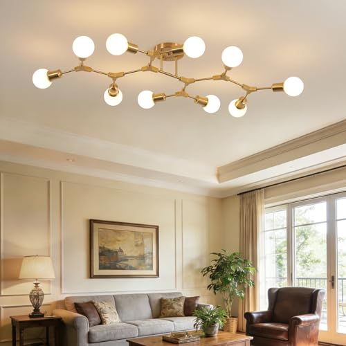 Modern Mid Century Gold Sputnik Semi Flush Mount Ceiling Light Fixture