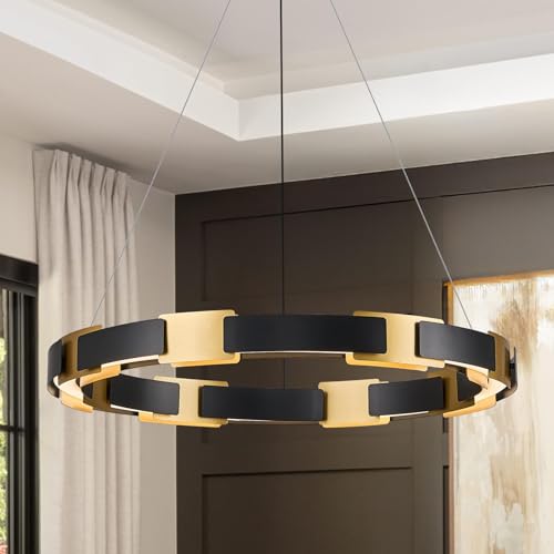 LED Ring Chandelier Modern Black Gold Chandeliers for Dining Room Dimmable