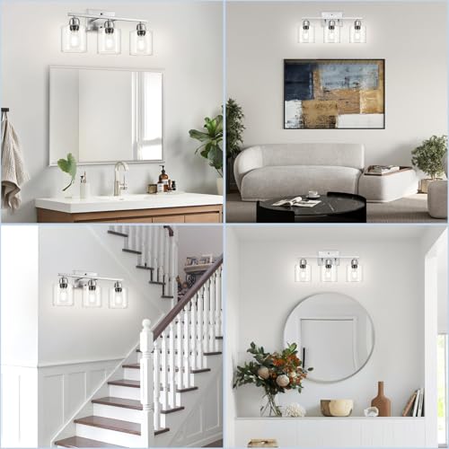 Modern Brushed Nickel 3 Light Bathroom Light Fixtures