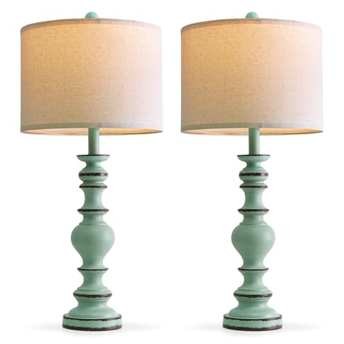 27" Distressed Teal Table Lamps Set of 2