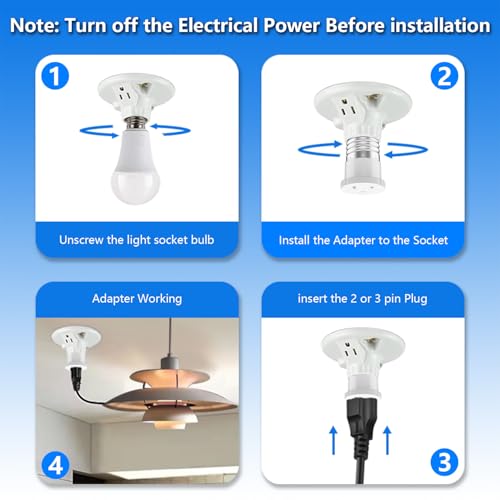 2 Pack Light Socket to Plug Adapter (2 Count)