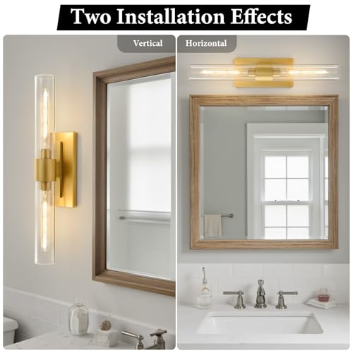 Gold Brass Bathroom Wall Sconce (2 Count)