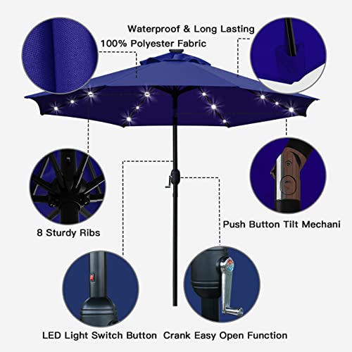 9' Solar LED Patio Umbrella