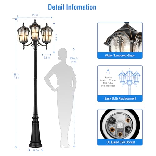 Black Outdoor Post Light with 3