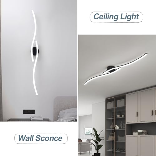 47.24Inch Linear Ceiling Light 6000K Black Modern Ceiling Light Fixture 35W Long Flush Mount Ceiling Lamp for Hallway